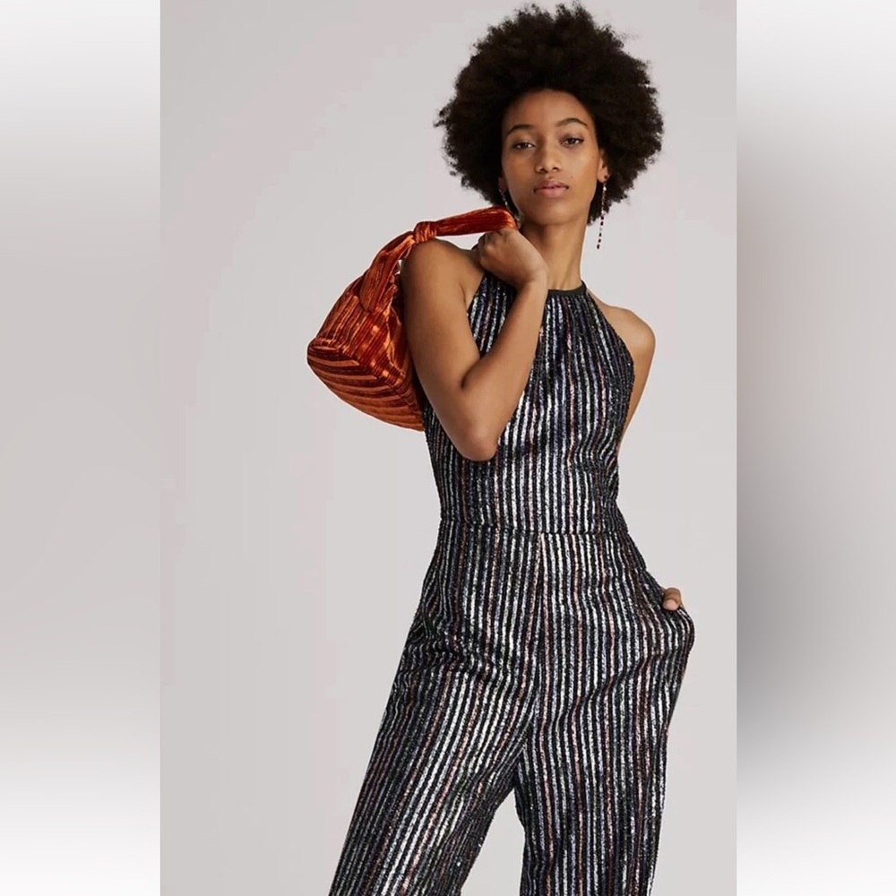 Anthropologie Maeve Disco Halter Jumpsuit size 0 wide leg womans - Picture 2 of 11